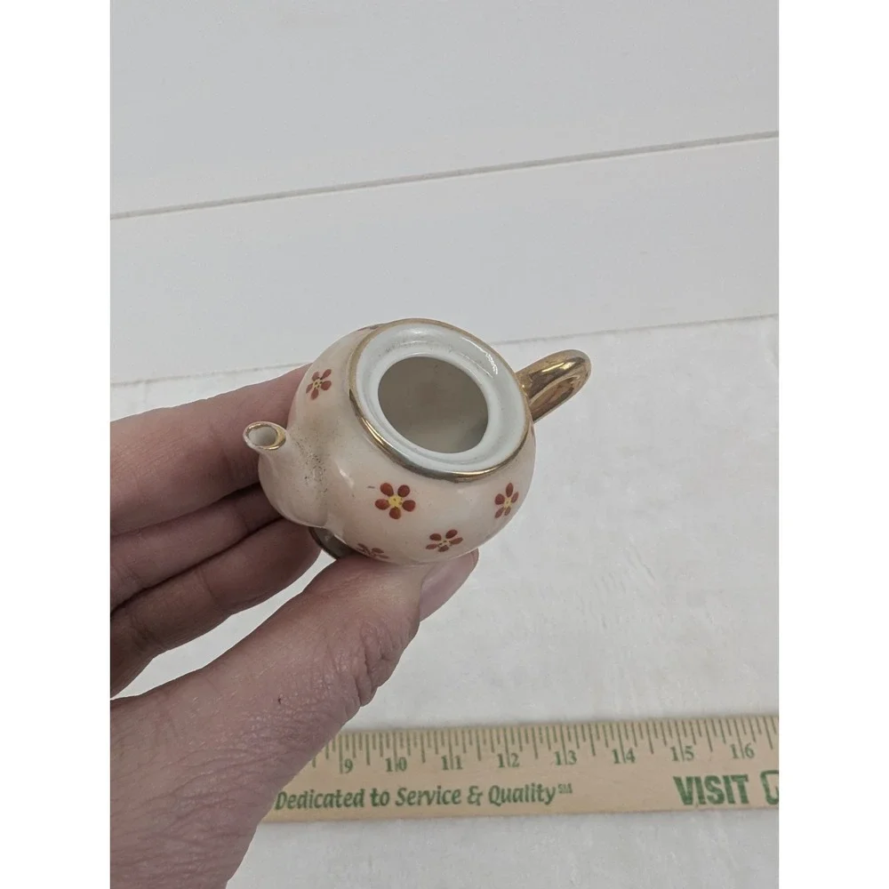 Vintage Occupied Japan Miniature Porcelain Tea Set Tray Teapot Cups Gold‎ Trim
